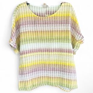 DOLAN Anthropologie Striped Textured Metallic Boxy Blouse Top Boho Fairy | Sz L
